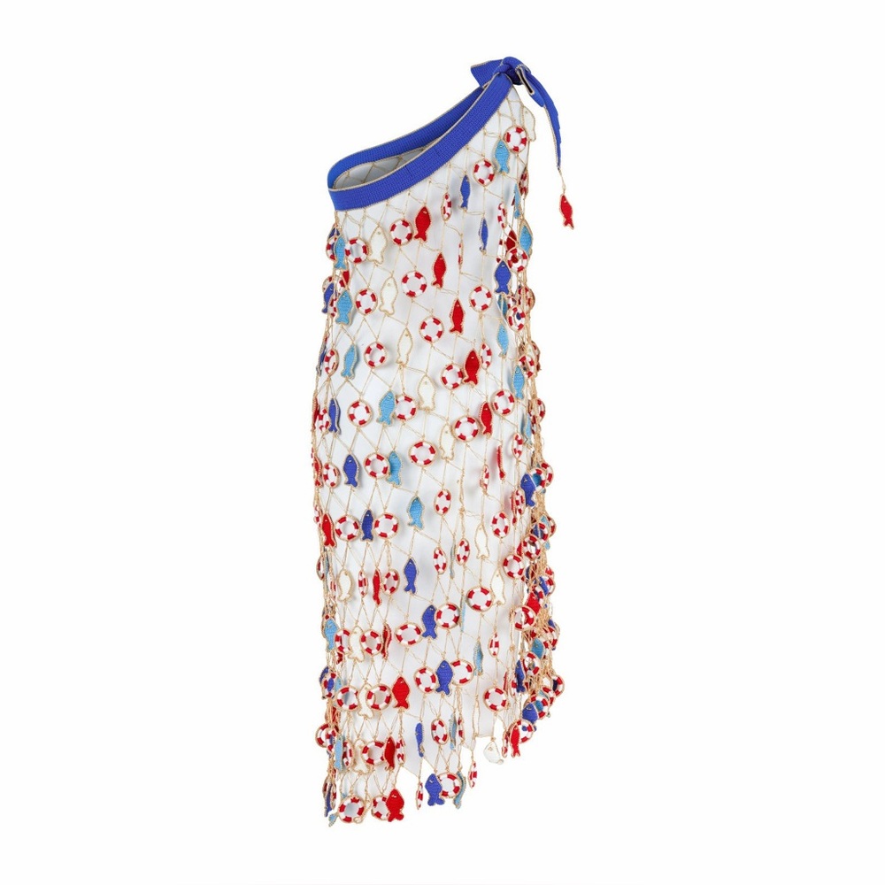 My Beachy Side Poisson Knit Crochet Maxi Skirt Blue Fish Nautical Inner Tube